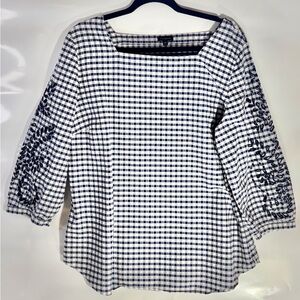 Talbots Navy and White Checkered Blouse